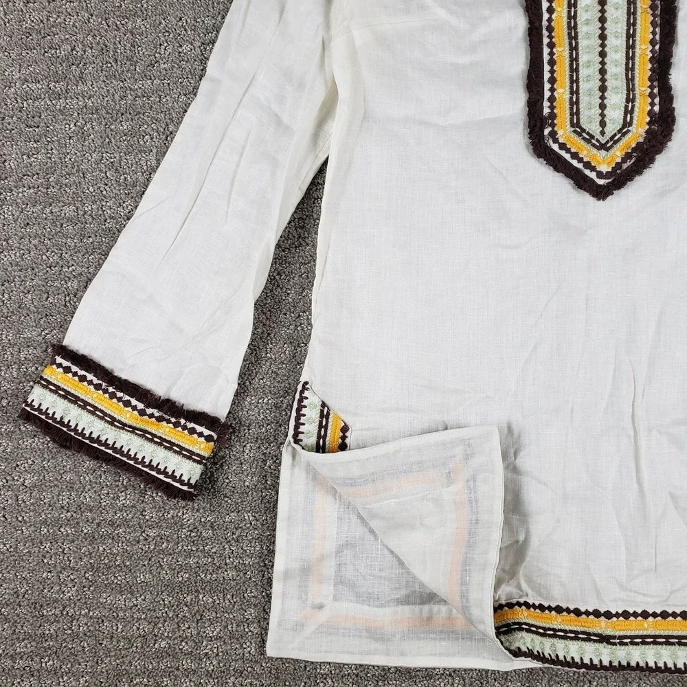 Tory Burch Linen Tunic Womens (S) White Ivory Embroidered Kaftan Top